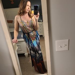 NWT Long Feather Print Dress